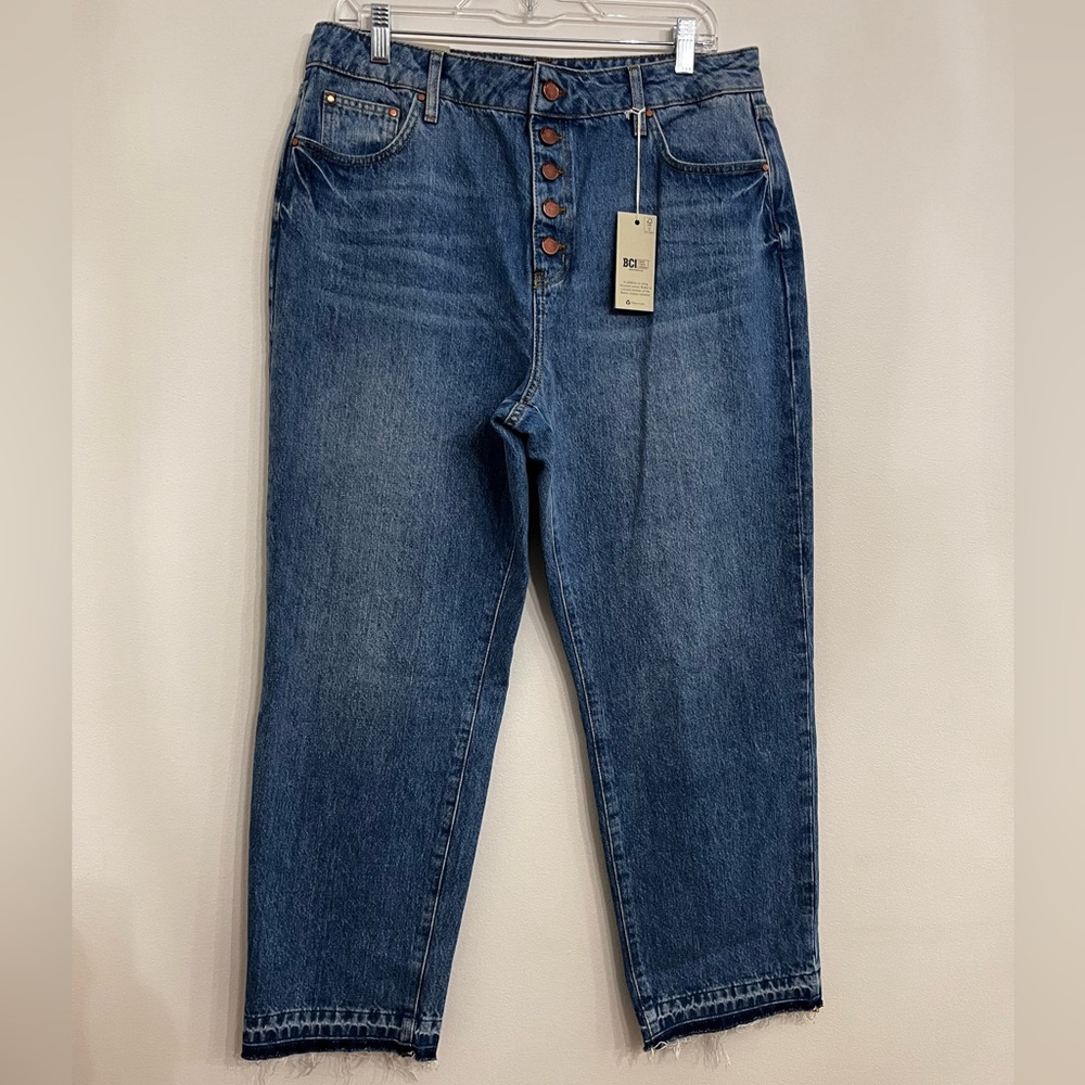 NWT BODEN Ankle Jeans High Rise Exposed Button-Fly Denim Women's 12 Frayed